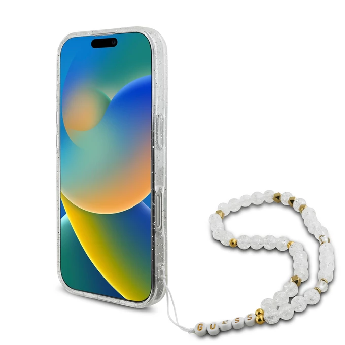 Guess IML Glitter With Pearl Strap MagSafe przeźroczysty - etui iPhone 16 Pro