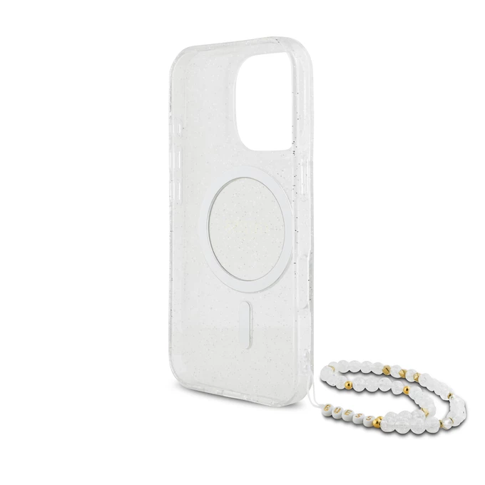 Guess IML Glitter With Pearl Strap MagSafe przeźroczysty - etui iPhone 16 Pro