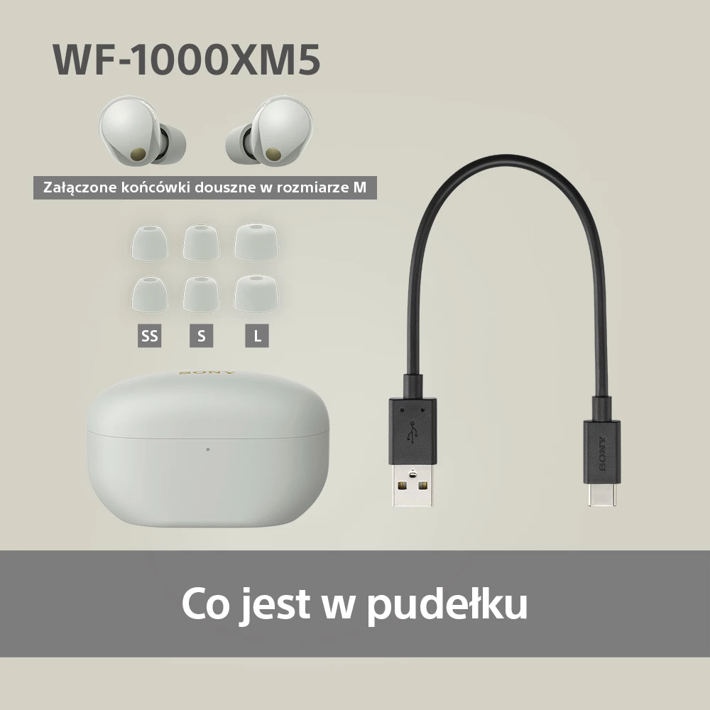 Sony WF-1000XM5 ホワイト Sony WF-1000XM5 Noise Cancelling White - słuchawki douszne