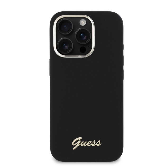 Guess GUHCP16SP4TDSCPK Custodia rigida iPhone 16 6.1 in pelle Logo Strass in metallo nero Crossbody