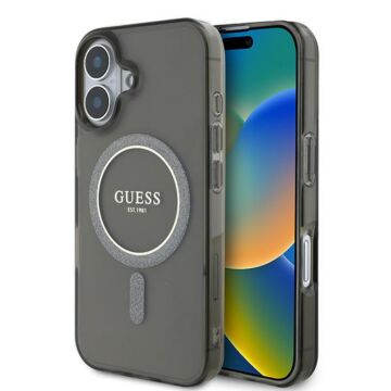Guess IML Glitter Circle MS czarny - etui iPhone 16