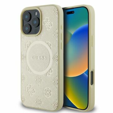 Guess Saffiano Peony Classic Logo MS złoty - etui iPhone 16 Pro