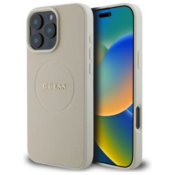 Guess Grained Ring MS beżowy - etui iPhone 16 Pro Max