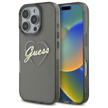 Guess IML Heart czarny - etui iPhone 16 Pro Max