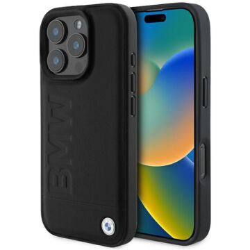 BMW Leather Hot Stamp MS czarny - etui iPhone 16 Pro