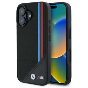 BMW M Meshed Tricolor Stripes MS czarny - etui iPhone 16