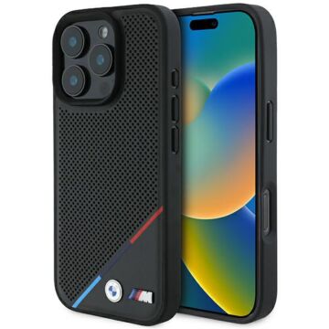 BMW M Perforated Tricolor Line MS czarny - etui iPhone 16 Pro