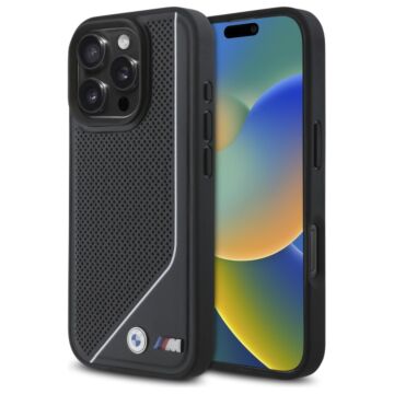 BMW M Perforated Twisted Line MS czarny - etui iPhone 16 Pro