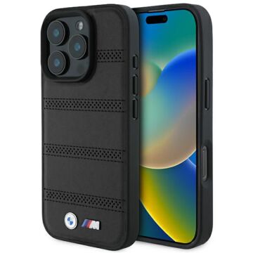 BMW M Perforated Stitched Line MS czarny - etui iPhone 16 Pro