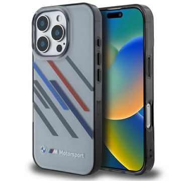 BMW Motorsport IML Stripes szary - etui iPhone 16 Pro Max