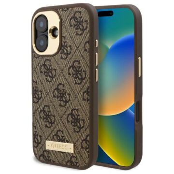Guess 4G Logo Plate MS brązowy - etui iPhone 16 Plus