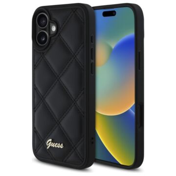 Guess Quiled Metal Logo czarny - etui iPhone 16