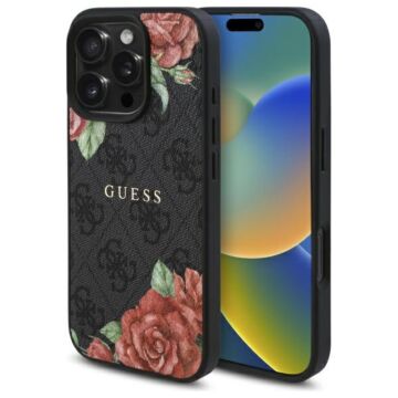 Guess 4G Flowers Print MS czarny - etui iPhone 16 Pro