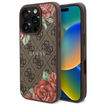 Guess 4G Flowers Print MS brązowy - etui iPhone 16 Pro Max