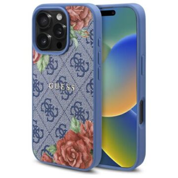 Guess 4G Flowers Print MS niebieski - etui iPhone 16 Pro