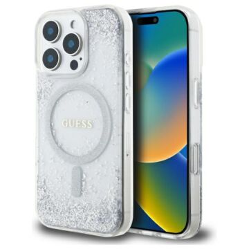 Guess Resin Gradient Glitter MS srebrny - etui iPhone 16 Pro