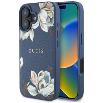 Guess Grained Printed Flower Pattern MS niebieski - etui iPhone 16