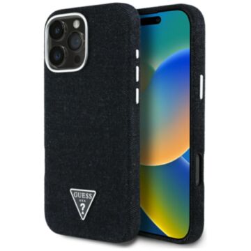 Guess Denim Triangle Logo MS czarny - etui iPhone 16 Pro Max