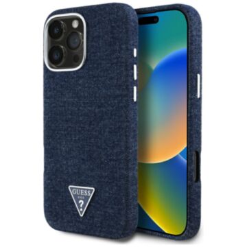 Guess Denim Triangle Logo MS niebieski - etui iPhone 16 Pro Max