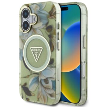 Guess Glitter Flowers Triangle Buttons MS zielony - etui iPhone 16