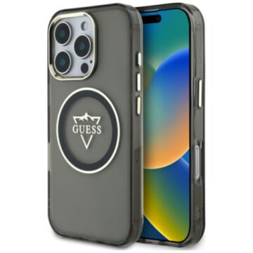 Guess IML Metal Mountain Logo MS czarny - etui iPhone 16 Pro