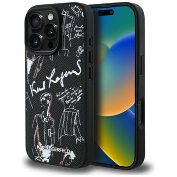 Karl Lagerfeld Grained Pattern Logo MS czarny - etui iPhone 16 Pro Max