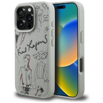 Karl Lagerfeld Grained Pattern Logo MS szary - etui iPhone 16 Pro