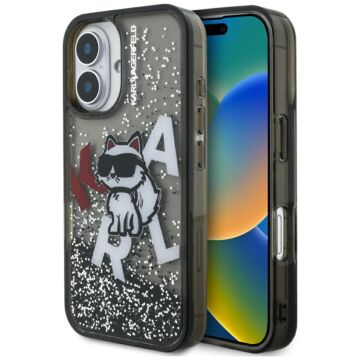 Karl Lagerfeld Liquid Glitter Choupette Logo czarny - etui iPhone 16