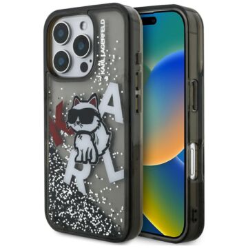Karl Lagerfeld Liquid Glitter Choupette Logo czarny - etui iPhone 16 Pro Max