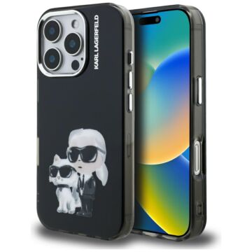 Karl Lagerfeld IML Aquarelle Karl Choupette Logo czarny - etui iPhone 16 Pro