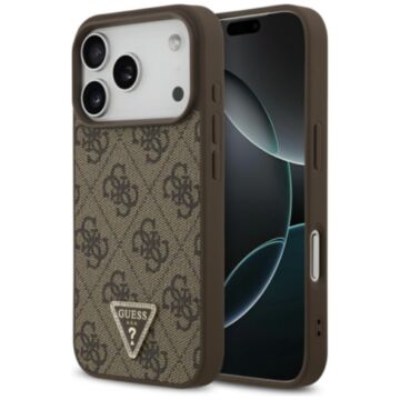 Guess Leather 4G Triangle Strass MS brązowy - etui iPhone 17 Pro