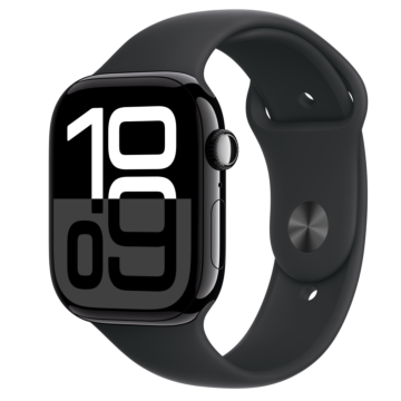 Apple Watch Series 10 GPS + Cellular 46mm Jet Black Aluminium Case with Black Sport Band - M/L