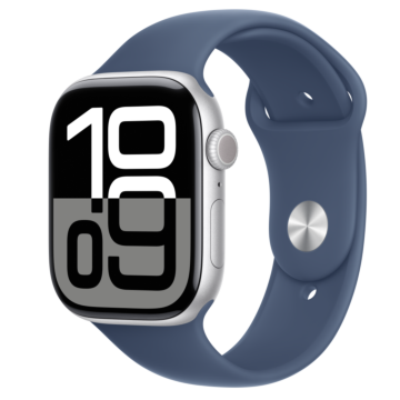 Apple Watch Series 10 GPS + Cellular 46mm Silver Aluminium Case with Denim Sport Band - M/L