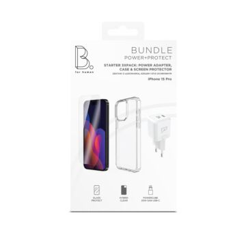 B.On Starter Pack - zestaw startowy do iPhone 15 Pro (obudowa ochronna, szkło ochronne, ładowarka sieciowa 20W GaN)