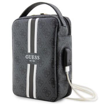 Guess 4G Printed Stripes Travel Cable Bag Black - saszetka na akcesoria