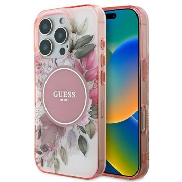 Guess IML Flower & Tonal Circle MagSafe różowy - etui iPhone 16 Pro Max