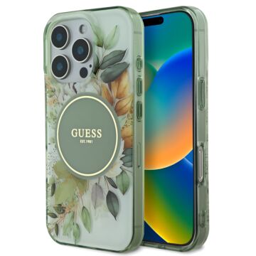 Guess IML Flower & Tonal Circle MagSafe zielony - etui iPhone 16 Pro Max