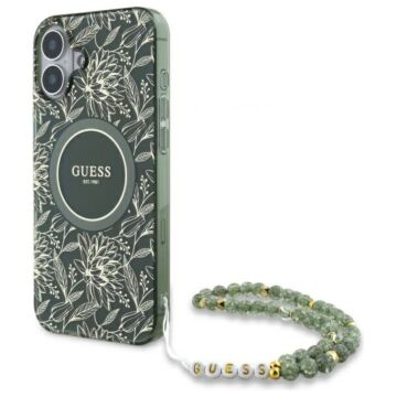 Guess IML Flowers Allover Electro With Pearl Strap MagSafe zielony - etui iPhone 16