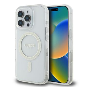 Guess IML Glitter Circle MagSafe przeźroczysty - etui iPhone 16 Pro