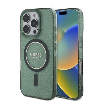 Guess IML Glitter With Pearl Strap MagSafe zielony - etui iPhone 16 Pro Max