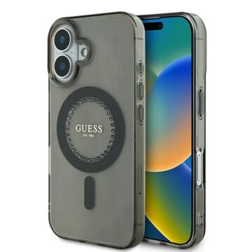 Guess IML Rhinestones MagSafe Czarny - etui iPhone 16