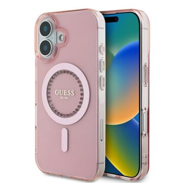 Guess IML Rhinestones MagSafe Różowy - etui iPhone 16 Plus