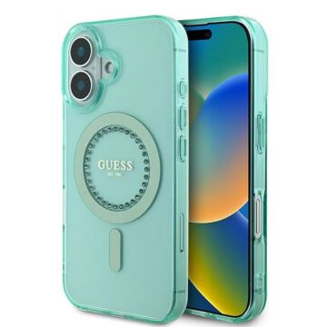 Guess IML Rhinestones MagSafe Zielony - etui iPhone 16 Plus