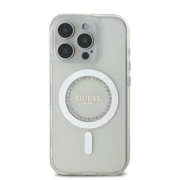 Guess IML Rhinestones MagSafe biały - etui iPhone 16 Pro Max