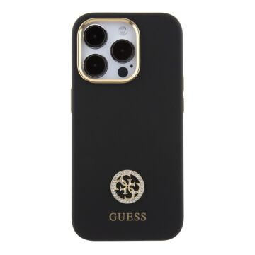 Guess Silicone Logo Strass 4G Black - etui iPhone 15 Pro