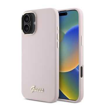 Guess Silicone Script Metal Logo & Frame Różowy - etui iPhone 16