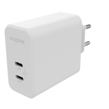 Mophie Gan Charger Dual - ładowarka sieciowa z podwójnym wejściem USB-C 67W (biała)