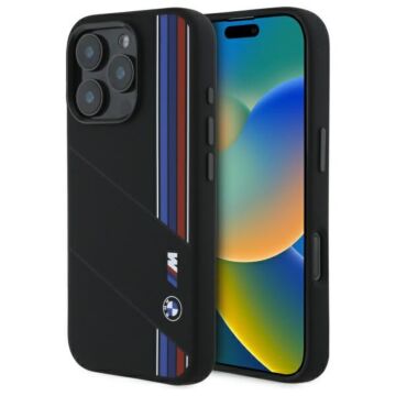 BMW Silicone Cut Tricolor Lines MS czarny - etui iPhone 16 Pro