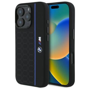 BMW Silicone Hexagon Blue Line MS czarny - etui iPhone 16 Pro