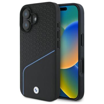 BMW Sign Leather Textured Line MS czarny - etui iPhone 16